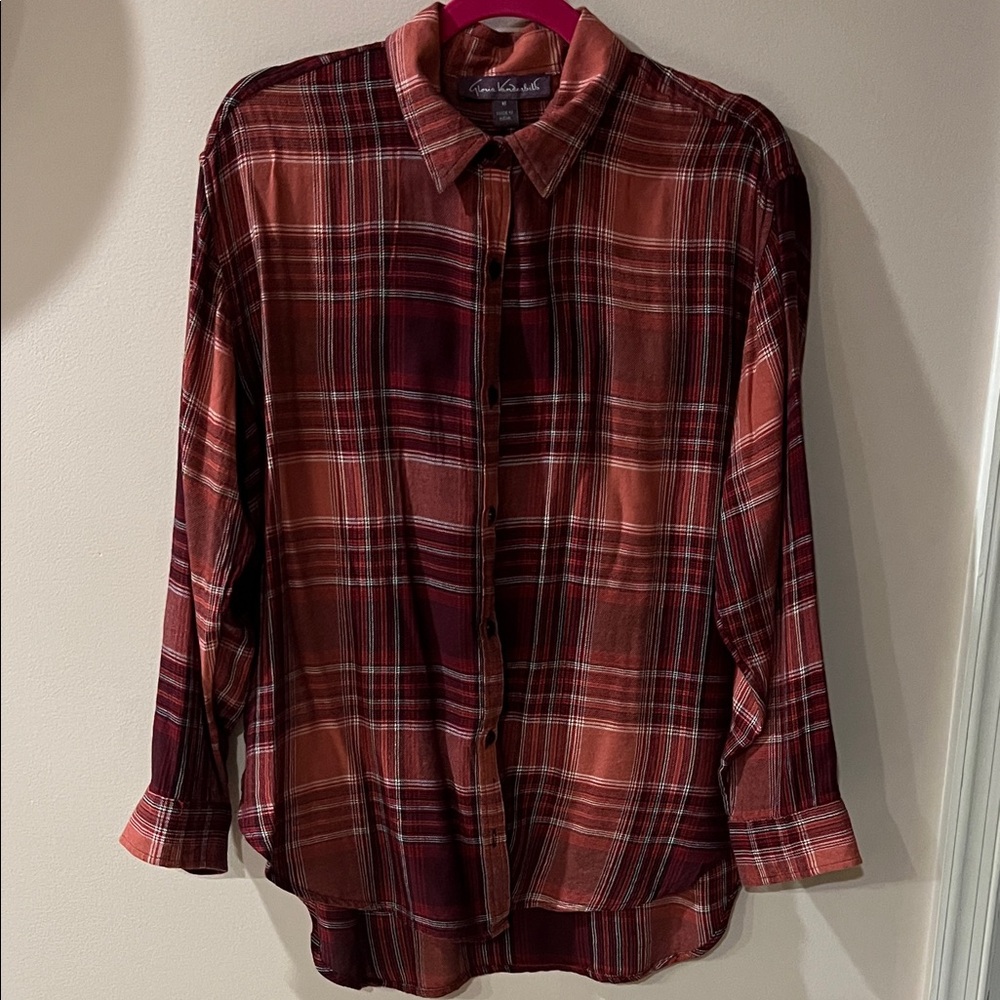 Gloria Vanderbilt Plaid Button-Down Shirt in Red and Rust